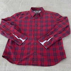 Banana Republic Men's Red and Blue Plaid Shirt size large
